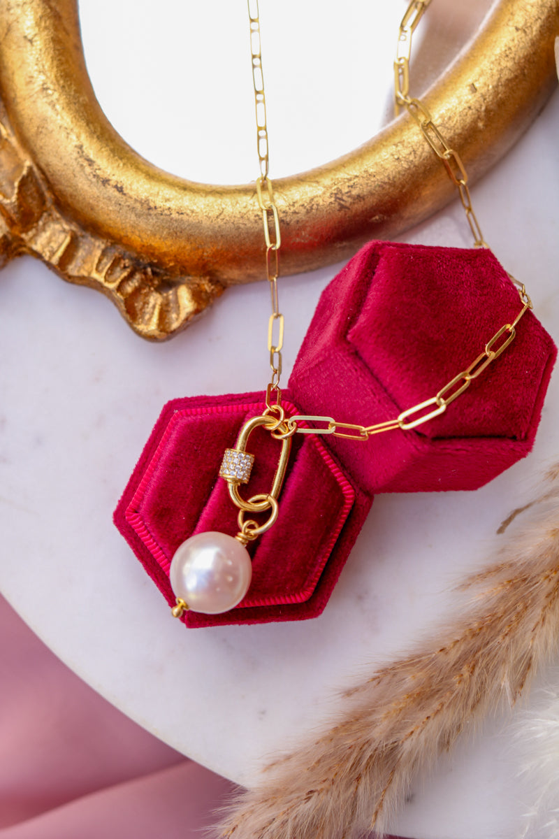 Collana GRANATINA con pendente perla OMAGGIO - argento 925 placcato oro 18k