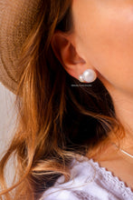 Load image into Gallery viewer, Precious Line - BUTTON Stud Earrings 925 Silver - Genuine WHITE Pearls - Large