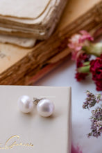 Load image into Gallery viewer, Precious Line - BUTTON Stud Earrings 925 Silver - Genuine WHITE Pearls - Large
