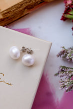 Load image into Gallery viewer, Precious Line - BUTTON Stud Earrings 925 Silver - Genuine WHITE Pearls - Large