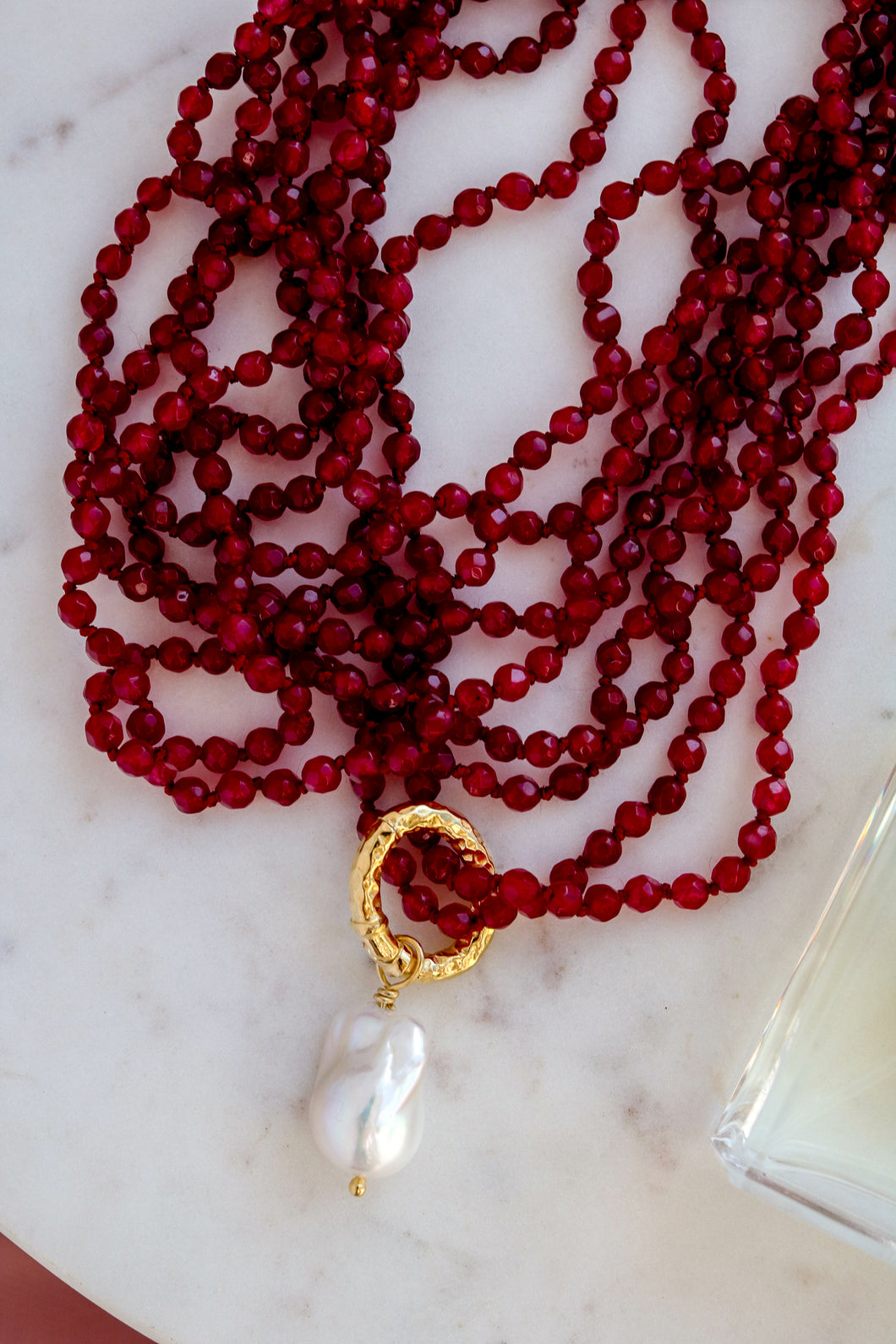 Collana MILLE MODI RUBINO con perla BAROCCA OMAGGIO - argento 925 placcato oro 18k