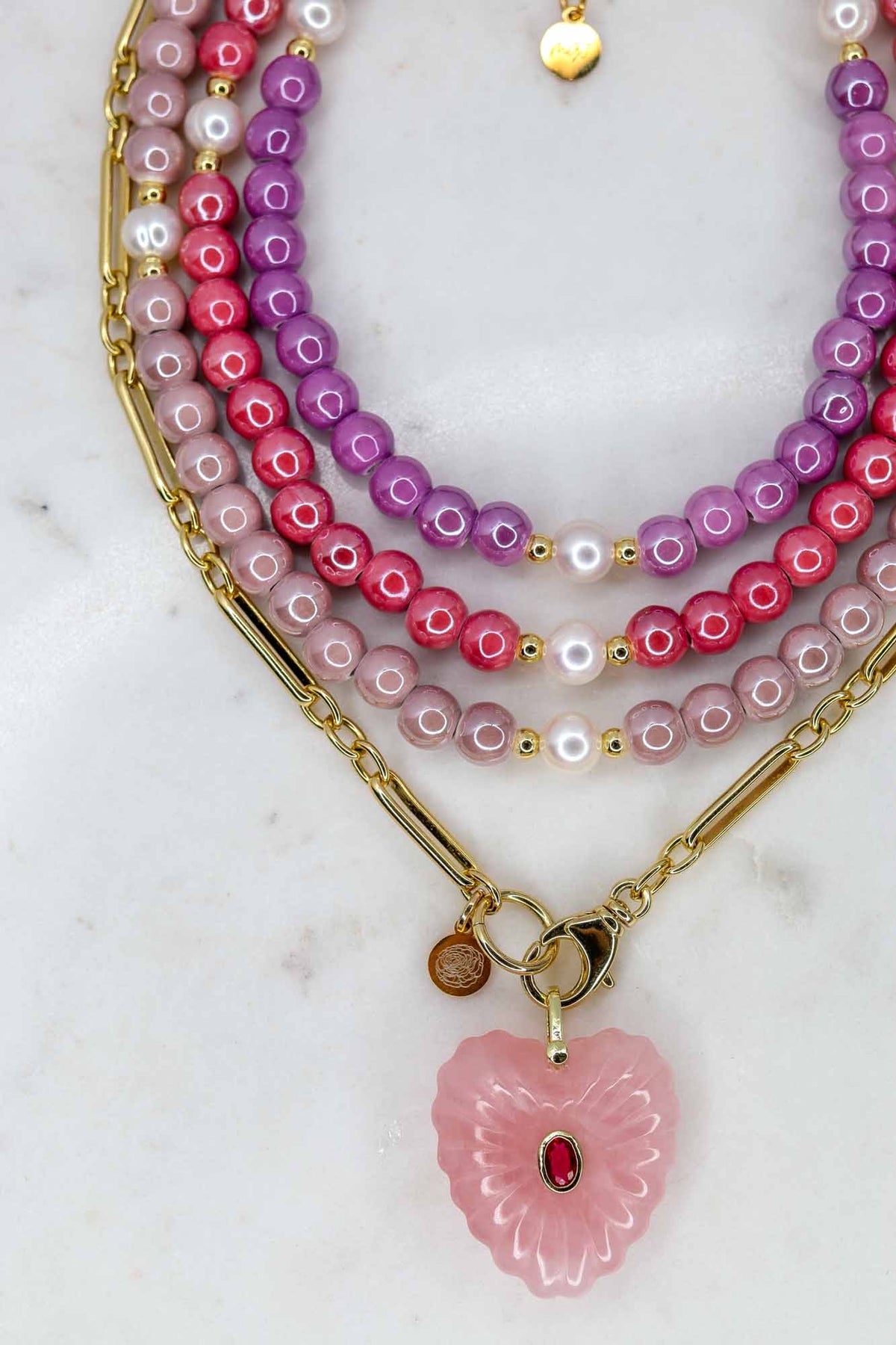 Linea Mè·ro Bijoux - Ciondoli CHIAVE DI LUCE - Cuore Maxi Quarzo rosa