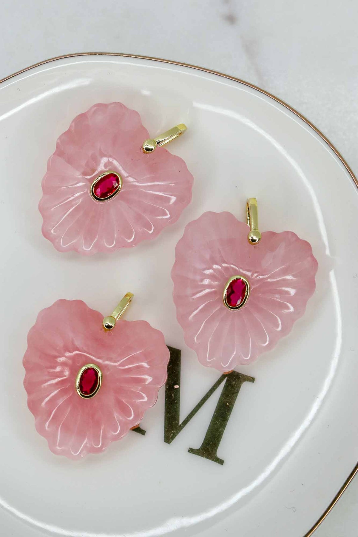Linea Mè·ro Bijoux - Ciondoli CHIAVE DI LUCE - Cuore Maxi Quarzo rosa