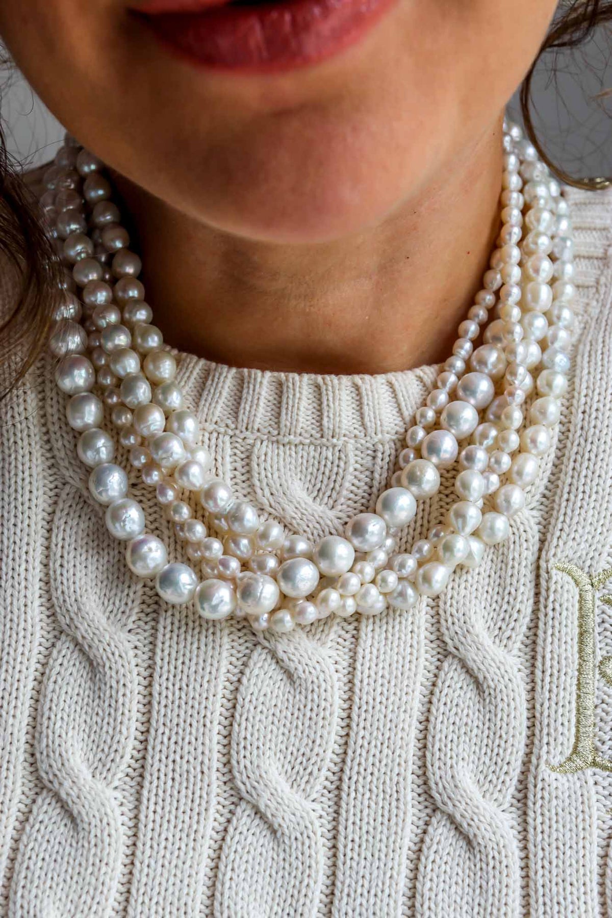 Linea Luxury - Collana MAGNIFICA torchon a 5 fili di perle autentiche