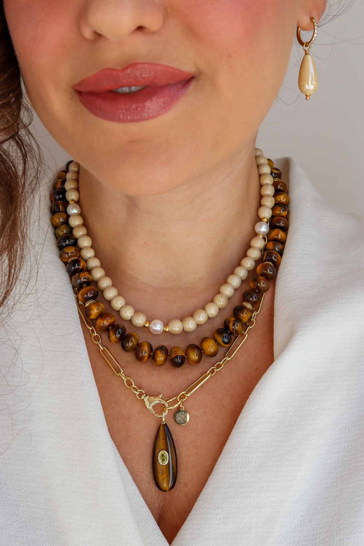 Linea Mè·ro Bijoux - Ciondolo CHIAVE DI LUCE - Goccia Occhio di Tigre