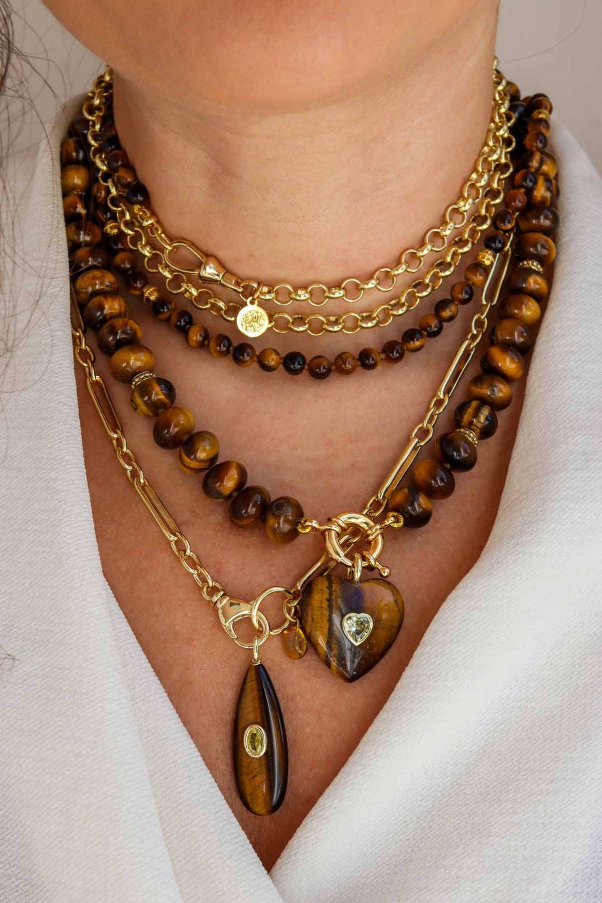Linea Mè·ro Bijoux - Ciondolo CHIAVE DI LUCE - Cuore Occhio di Tigre