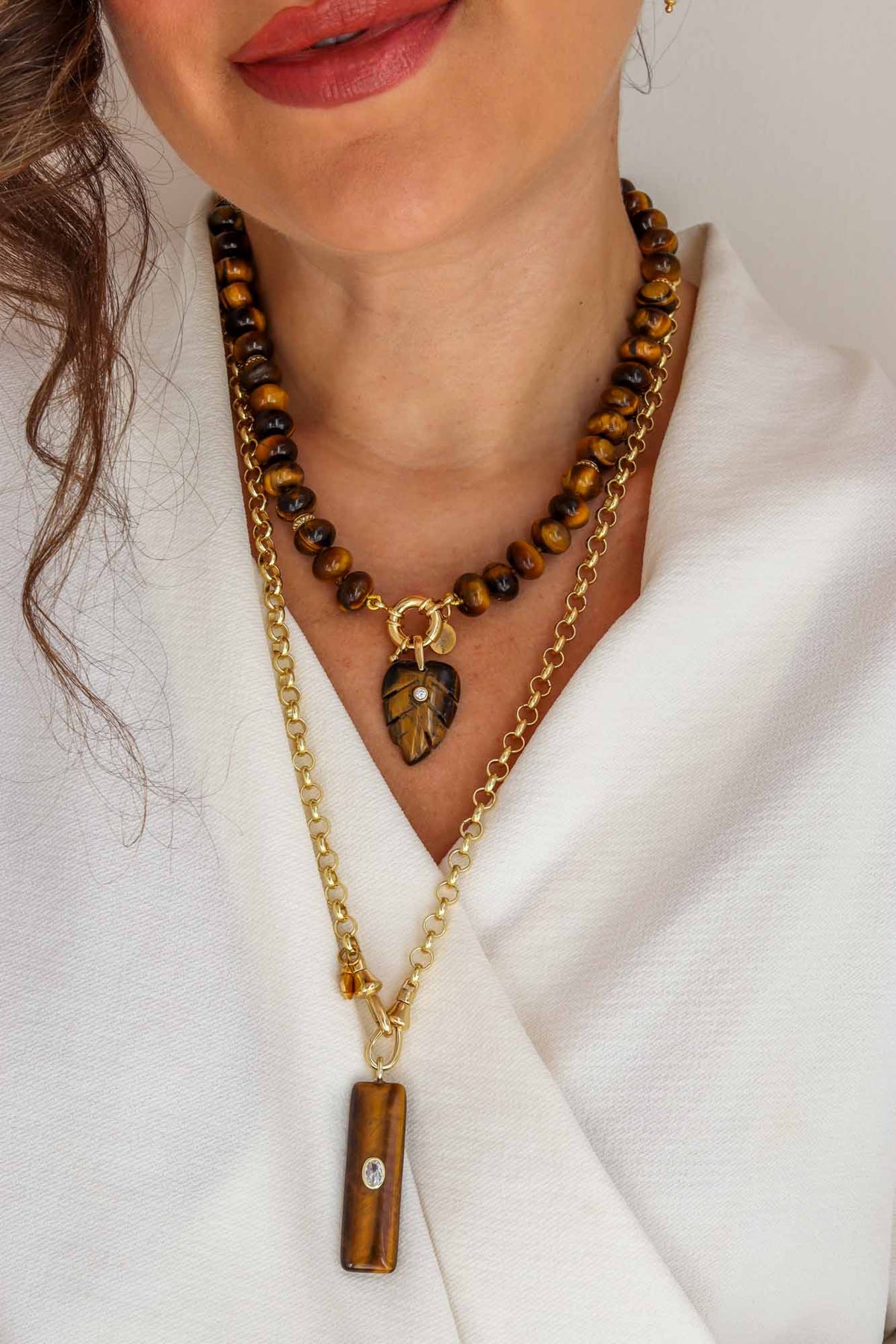 Linea Mè·ro Bijoux - Ciondolo CHIAVE DI LUCE - Rettangolo Occhio di Tigre