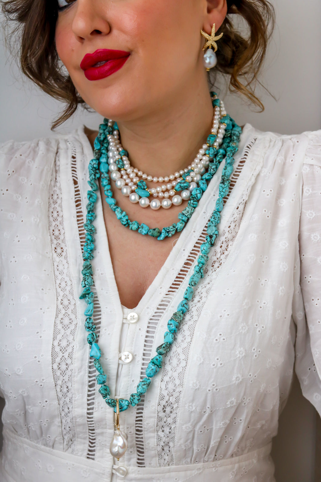 Collana MILLE MODI LA PALMA - PERLA BAROCCA E SPILLA VOLTO OMAGGIO - argento 925 placcato oro 18k