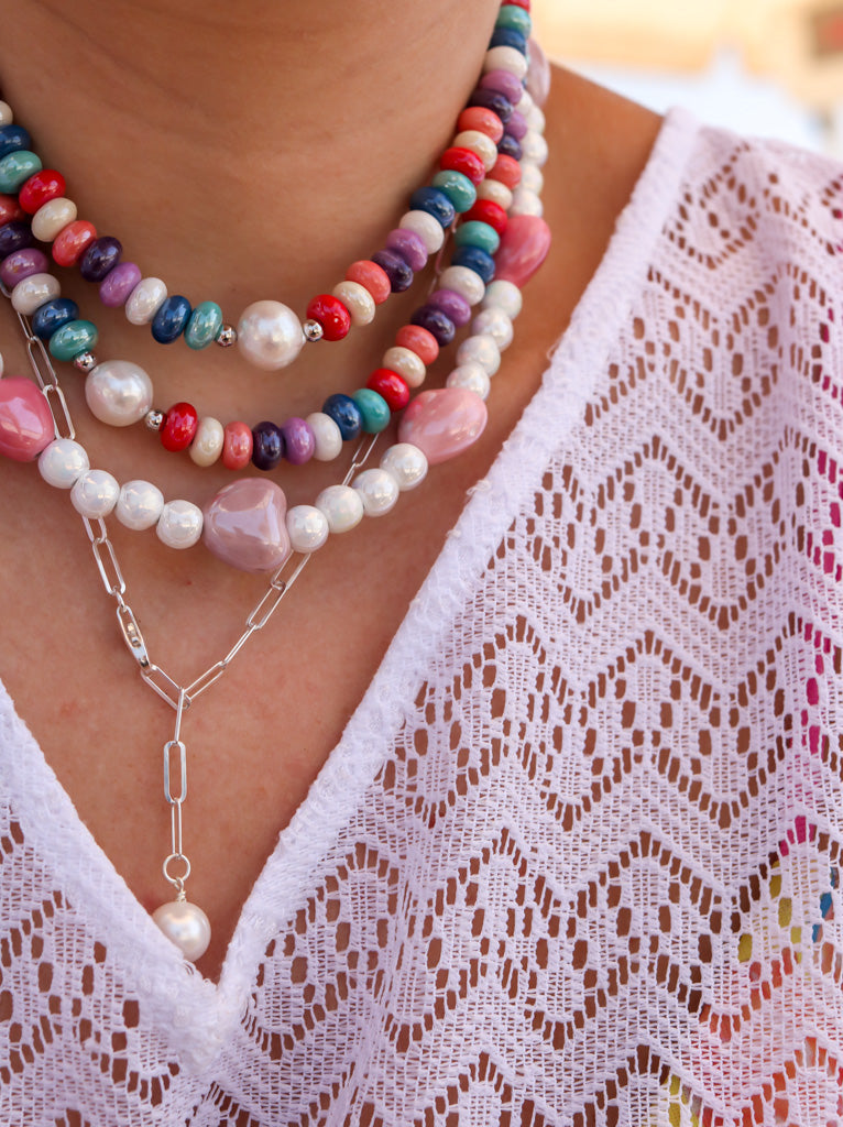 Collana CERAMICHINA - Cuore rosa - argento 925