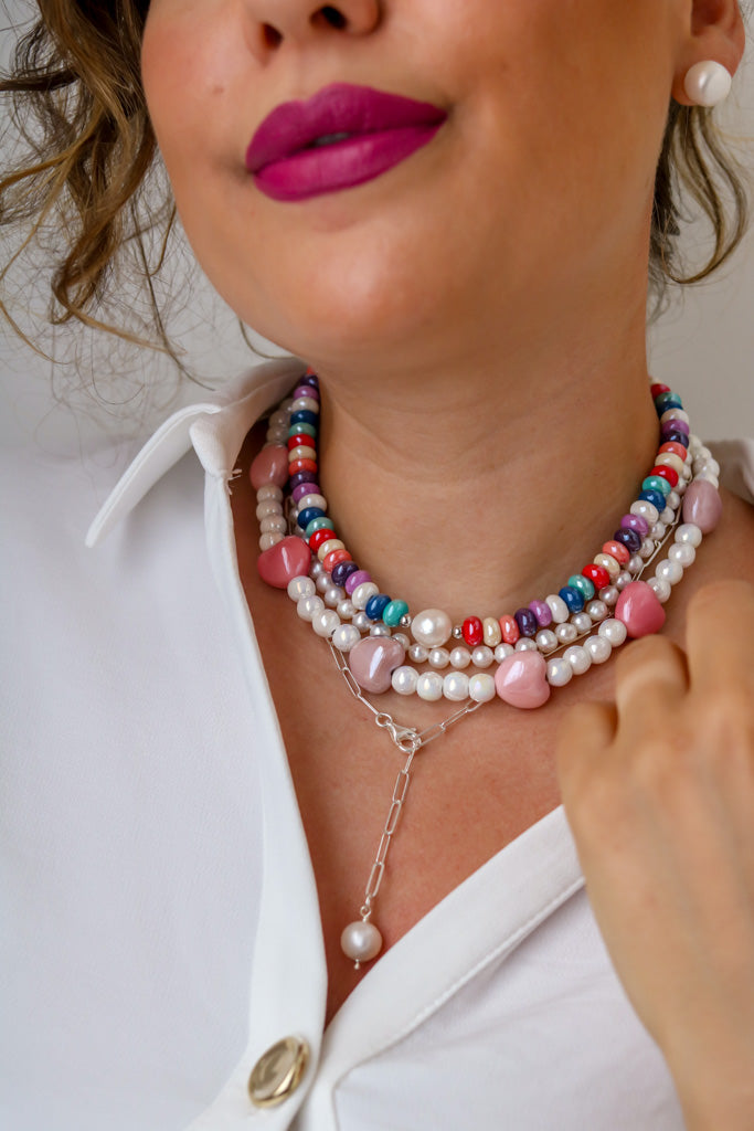 Collana CERAMICHINA - Cuore rosa - argento 925