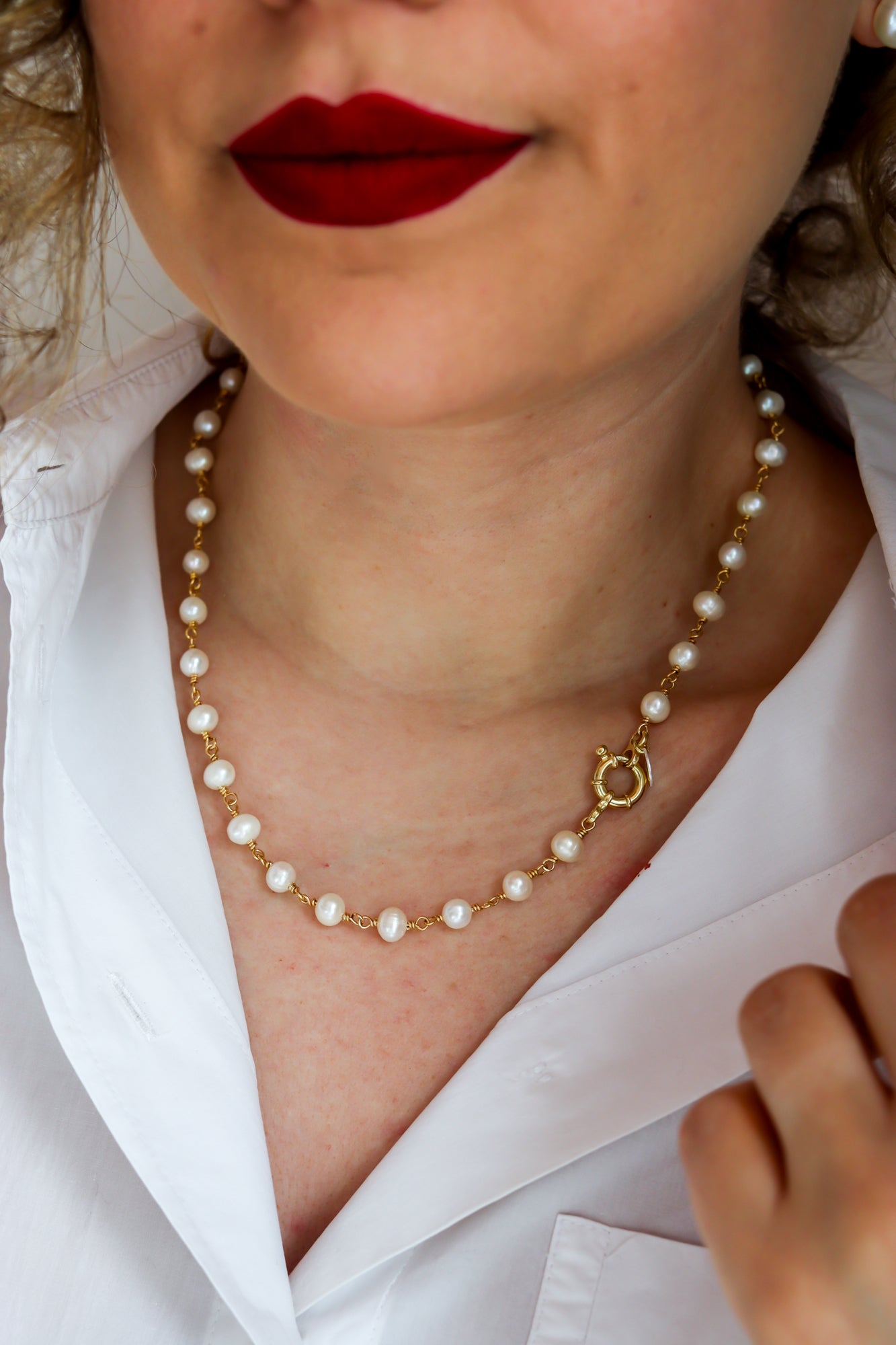 MIORE Collana Donna Con Perla Naturale E Catenina In Argento 925, Lunga 45 Cm, Placcata Oro 18KT, Confezione Regalo Elegante