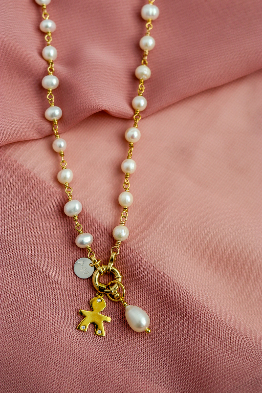 COMBO Collana LA BASE di Melania Gorini Gioielli + Pendente Perla + Pendente BIMBO - argento 925 placcato oro 18k