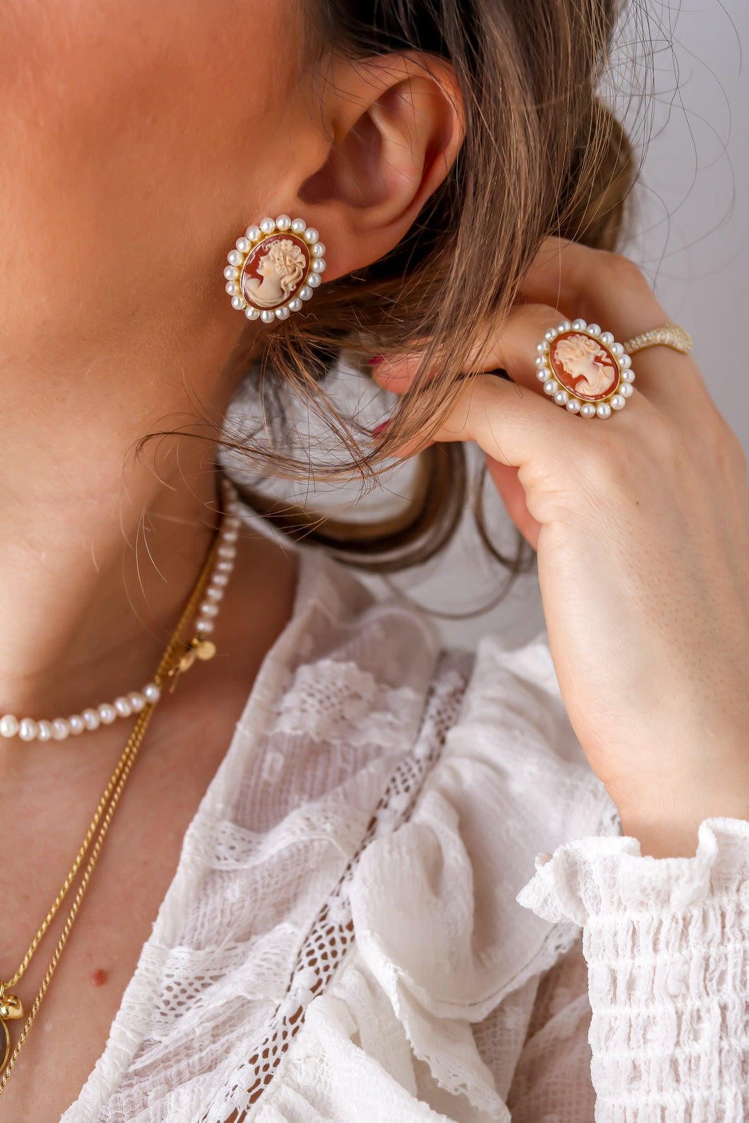 Orecchini MADEMOISELLE PEARLS CAMMEI - argento 925 placcato oro 18k